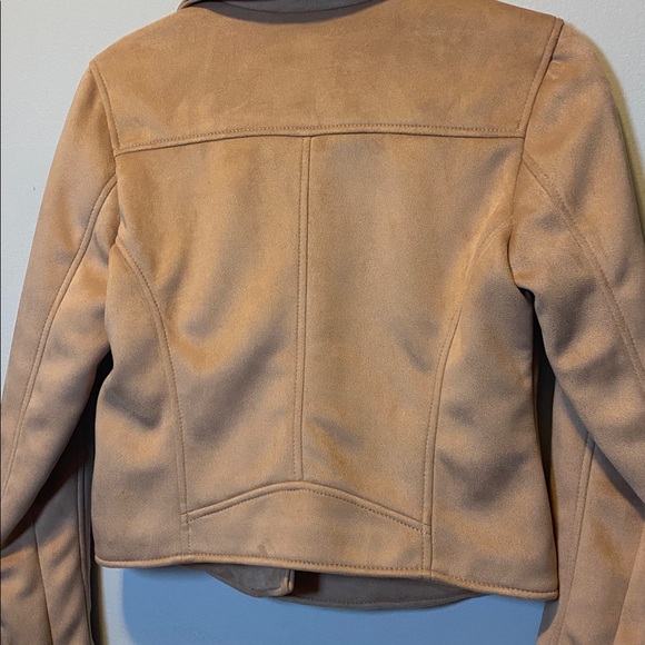 Abercrombie & Fitch Faux Suede Moto Jacket Womens Small Blush Pink Beige Zip Up - Picture 12 of 15